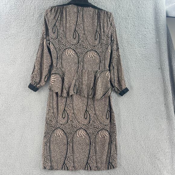 Vtg Saint Romei Womens Dress Silk Sz 10 Peplum 1980s Black Tan - Picture 7 of 14